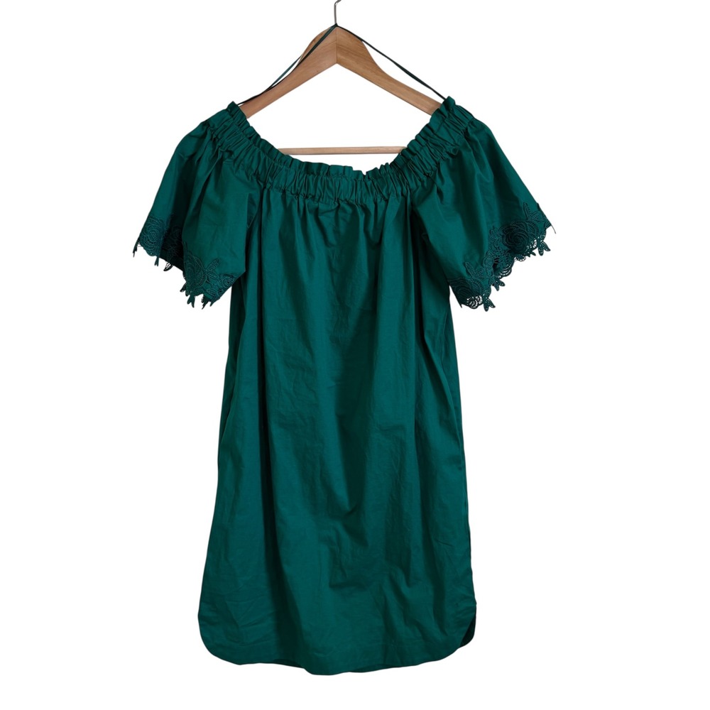 Heyton Off Shoulder Dress Green Lace Trim Casual XS